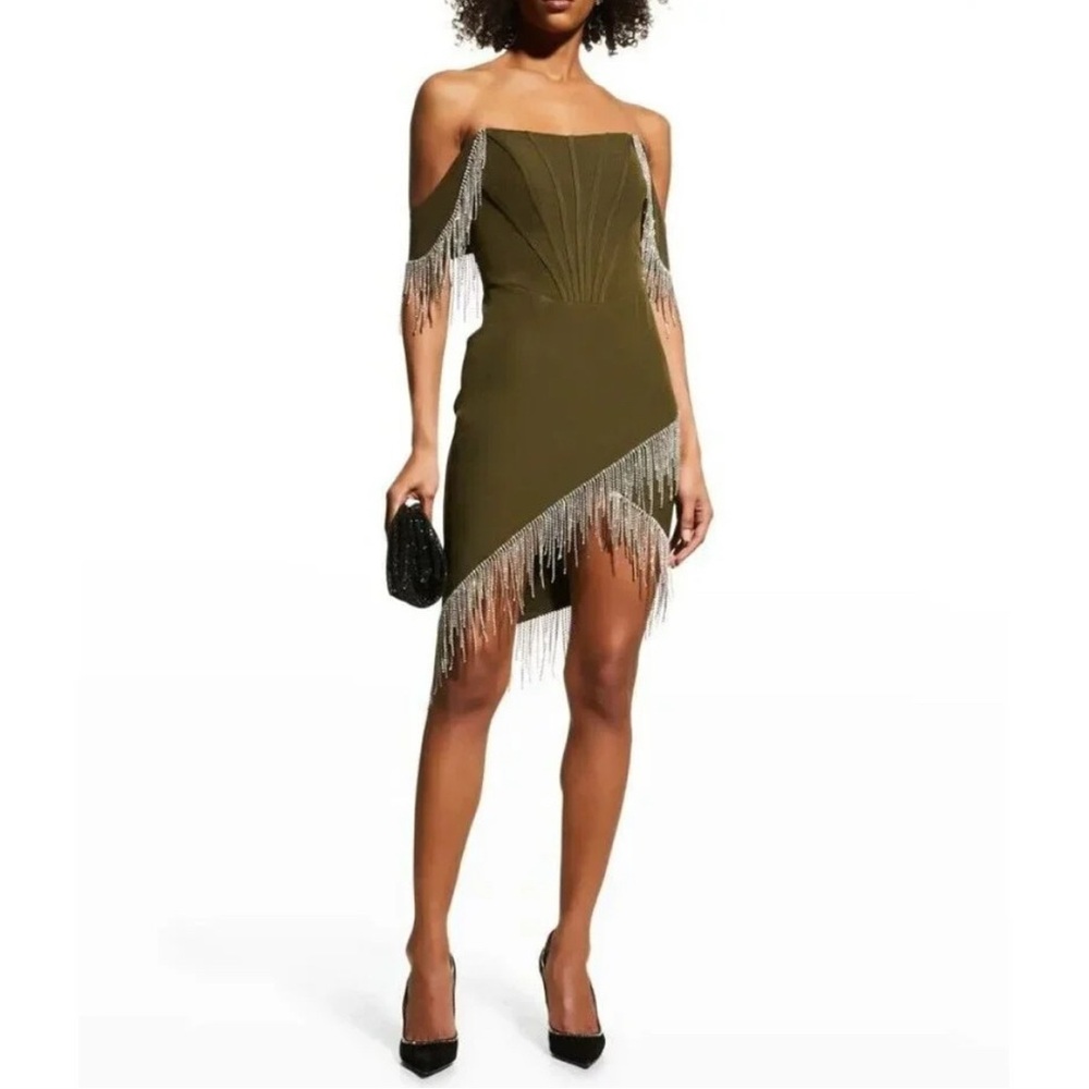 Lavish Alice Beaded Fringe Bardot Corset Dress